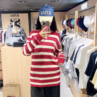 韓國 Satur Crest Logo Stripe Knit (男女同款)【SR325】