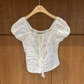 韓國 Marithe Francois Girbaud W Cap Sleeve Ribbon Blouse【MD290】