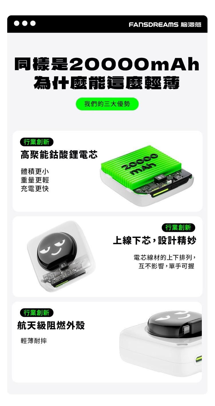 Fansdreams 史上最細最輕 20000mAh 充電寶-眼睛款【SE322】