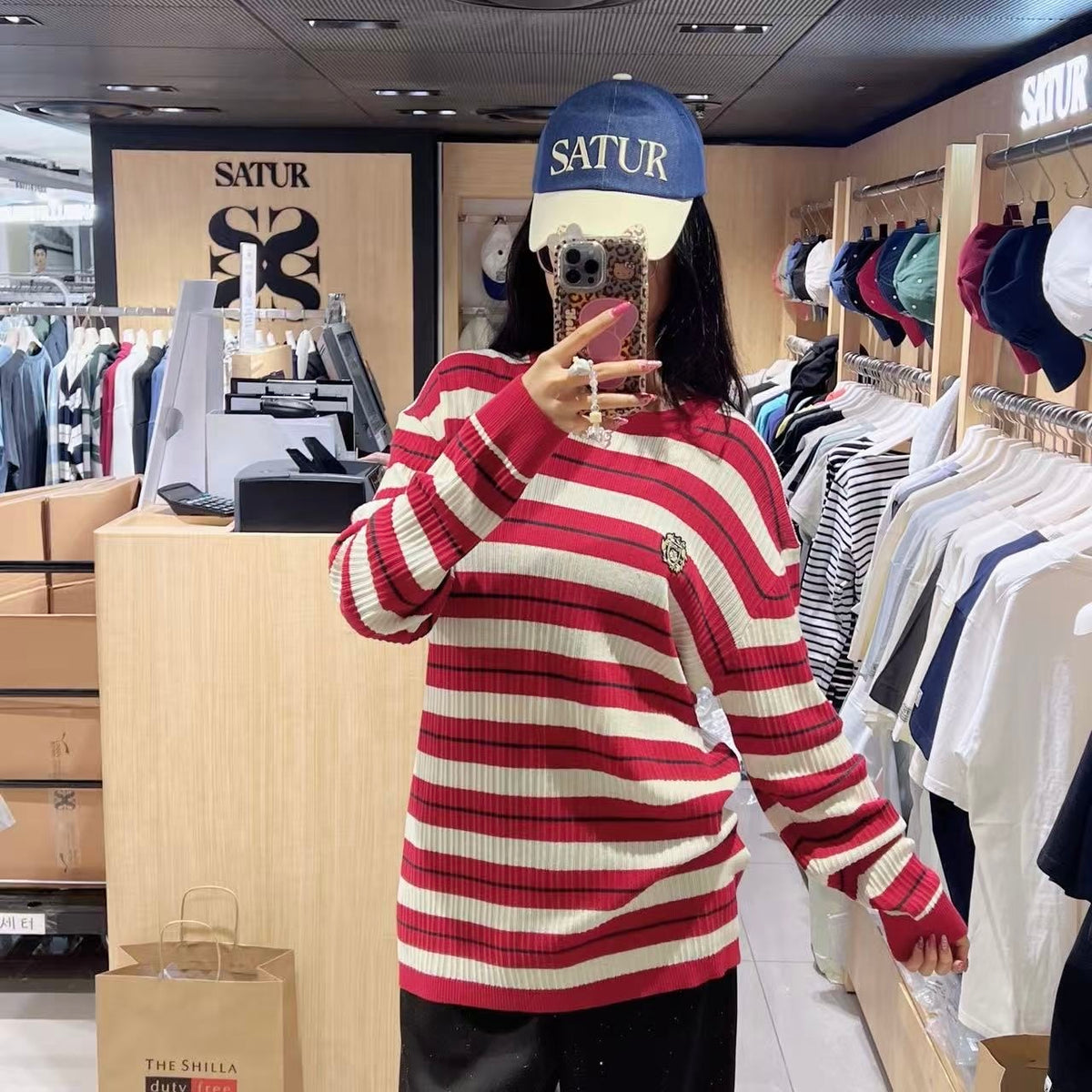 韓國 Satur Crest Logo Stripe Knit (男女同款)【SR325】