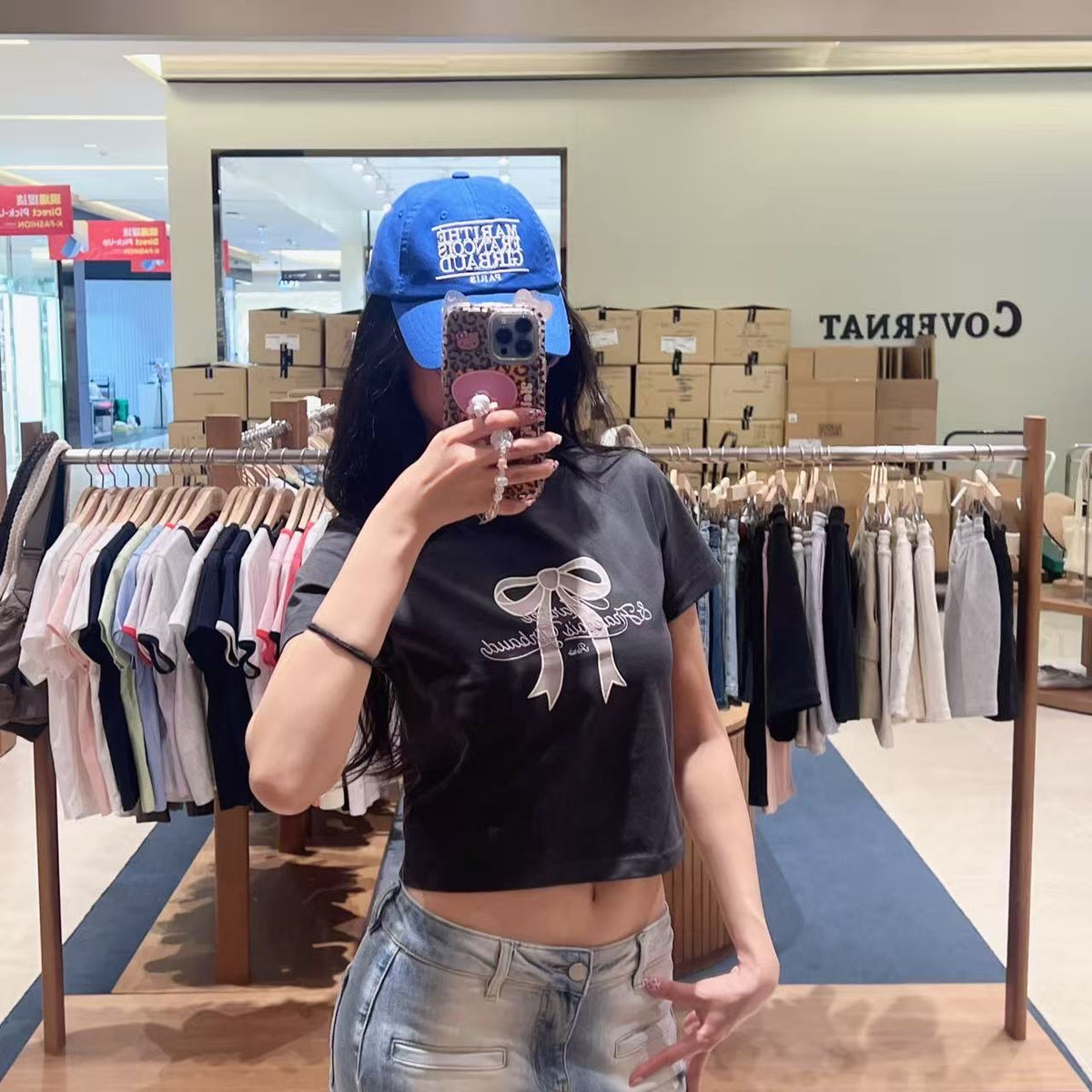韓國 Marithe Francois Girbaud W Sorona Cool Ribbon Graphic Crop Tee 【MD291】