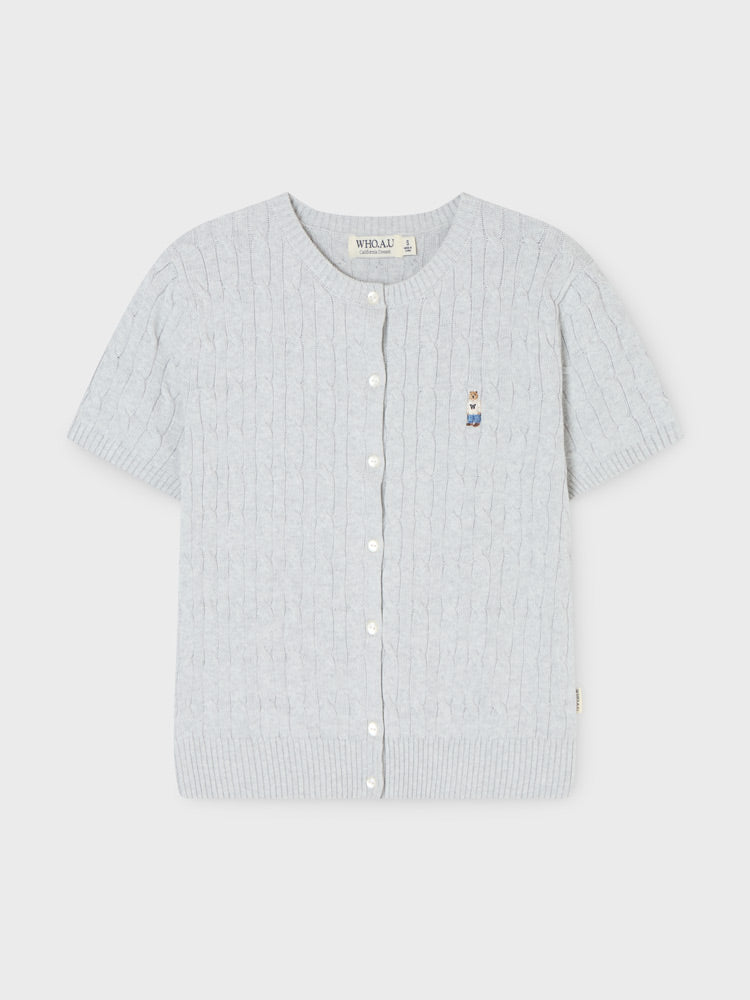 韓國 WhoAU Steve R-neck Cable ShortSleeve Cardigan【WA323】