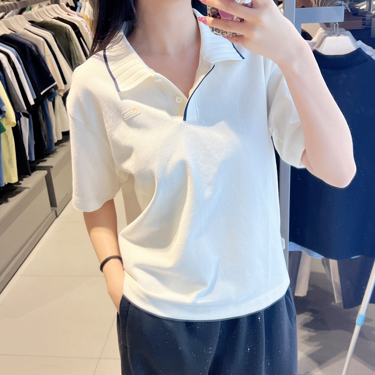 韓國 National Geographic Women's Modified Pique Short Sleeve Collared T-shirt【NG987】