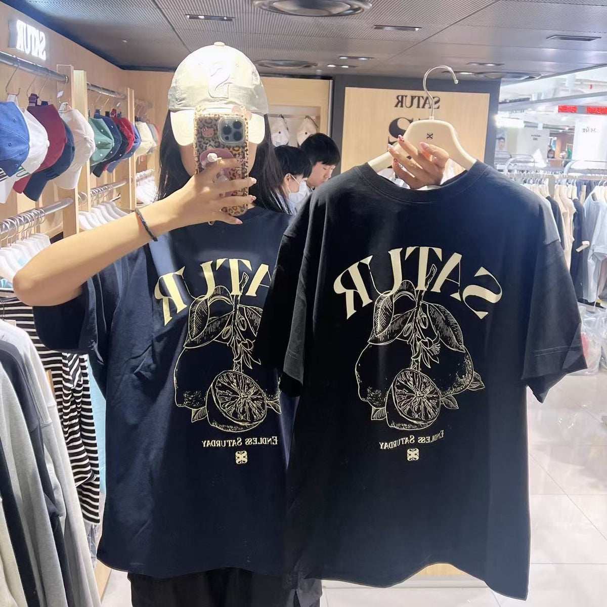 韓國 Satur Capri Citron Drawing Summer Graphic Short Sleeve T-shirt【SR371】