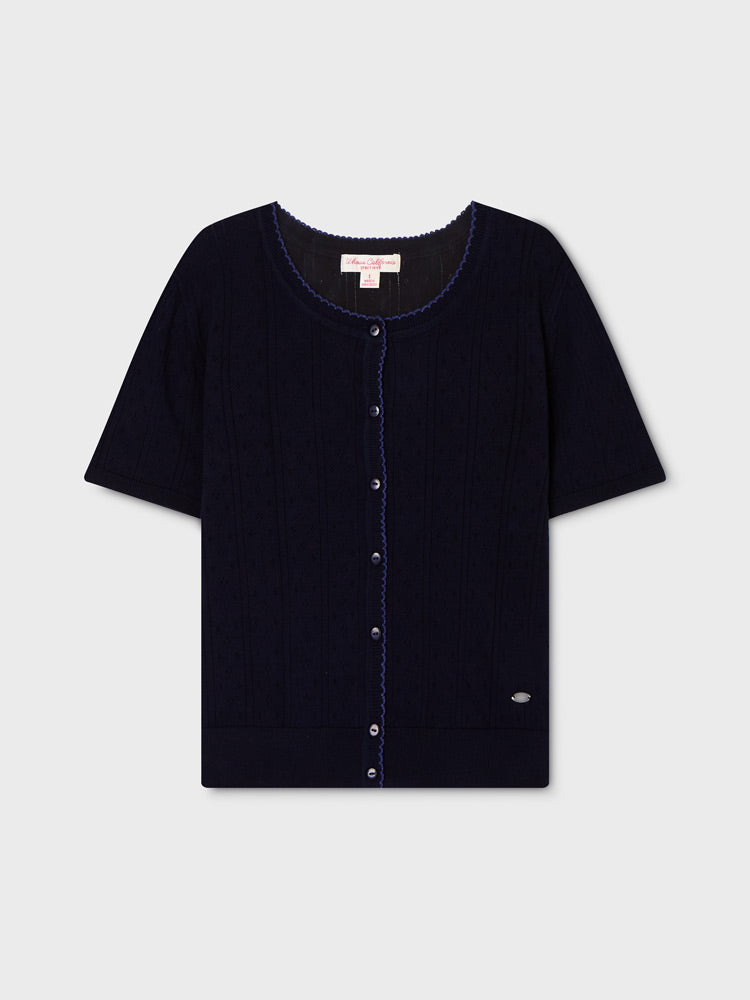 韓國 WhoAU Punching Skashi Short Sleeve Cardigan【WA328】