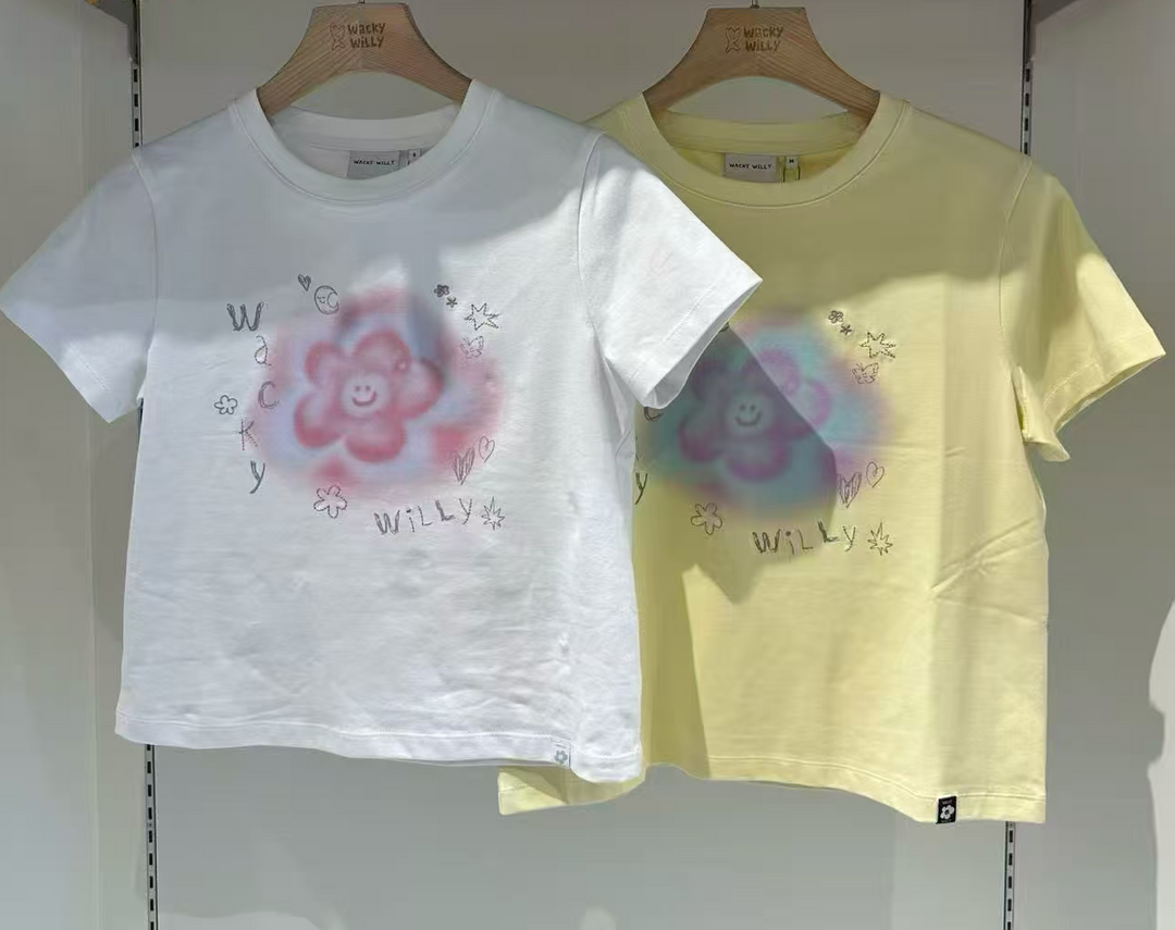 韓國 Wacky Willy Women's Blur Lily Semi-Crop Short Sleeve T-Shirt【WW242】