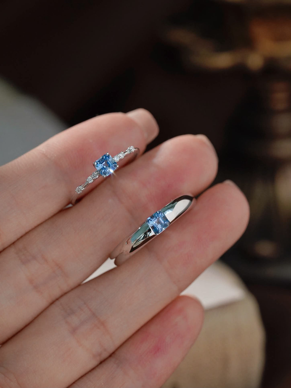 18k 金海藍寶情侶女對 (訂金$500，總售價為 $3,238)【SM2130】