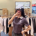 韓國 Marithe Francois Girbaud W Stripe Slim Crop Collar Tee【MD238】
