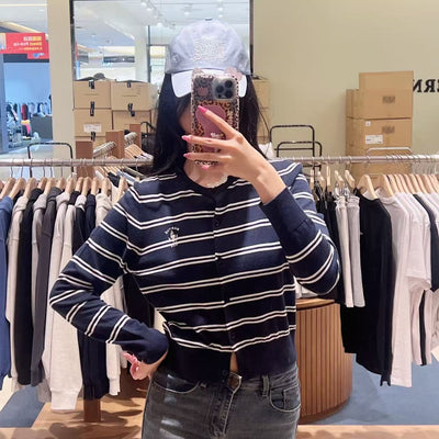 韓國 Marithe Francois Girbaud W Stripe Knit Cardigan【MD161】