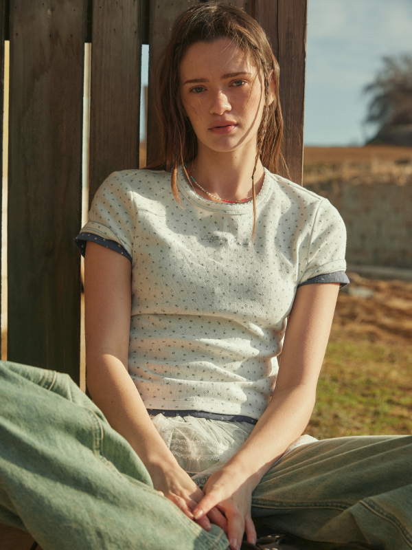 韓國 WhoAU Feminine Picot T-shirt【WA355】
