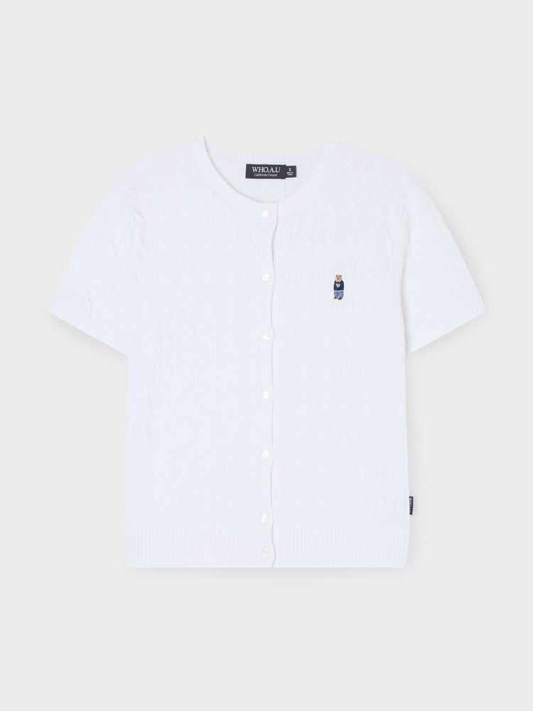 韓國 WhoAU Steve R-neck Cable ShortSleeve Cardigan【WA323】