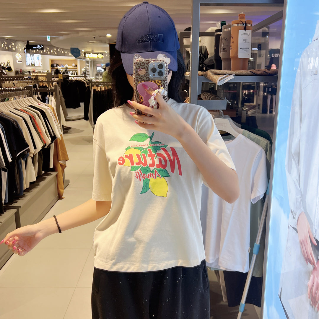 韓國 National Geographic Women's Regen Askin Semi-Crop Graphic Short Sleeve T-shirt【NG981】
