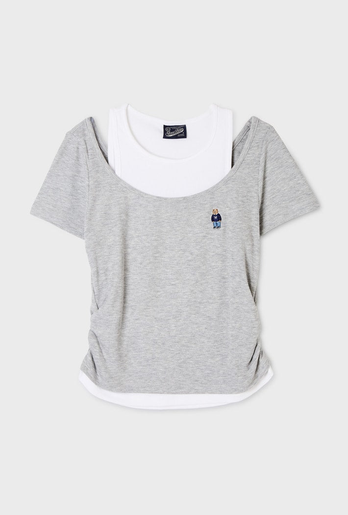 韓國 WhoAU Steve Layered Shorts Sleeve T-shirt【WA378】
