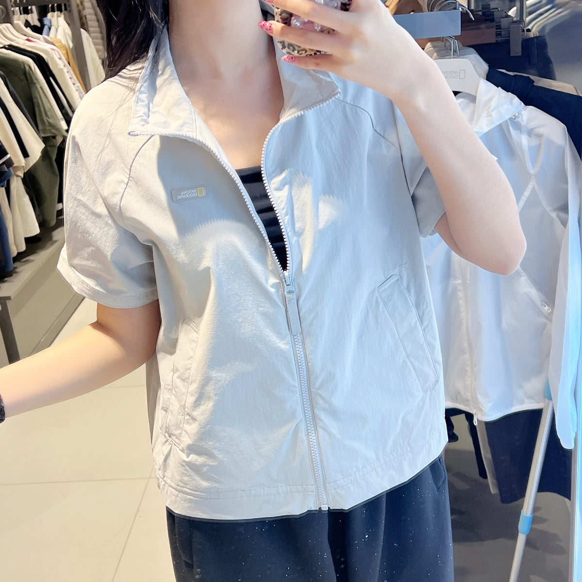 韓國 National Geographic Women's Freeze Stretch Stand Neck Short Sleeve Full Zip【NG994】