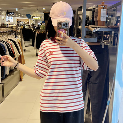 韓國 National Geographic Striped Semi-Overfit Pocket Short Sleeve T-shirt【NG954】