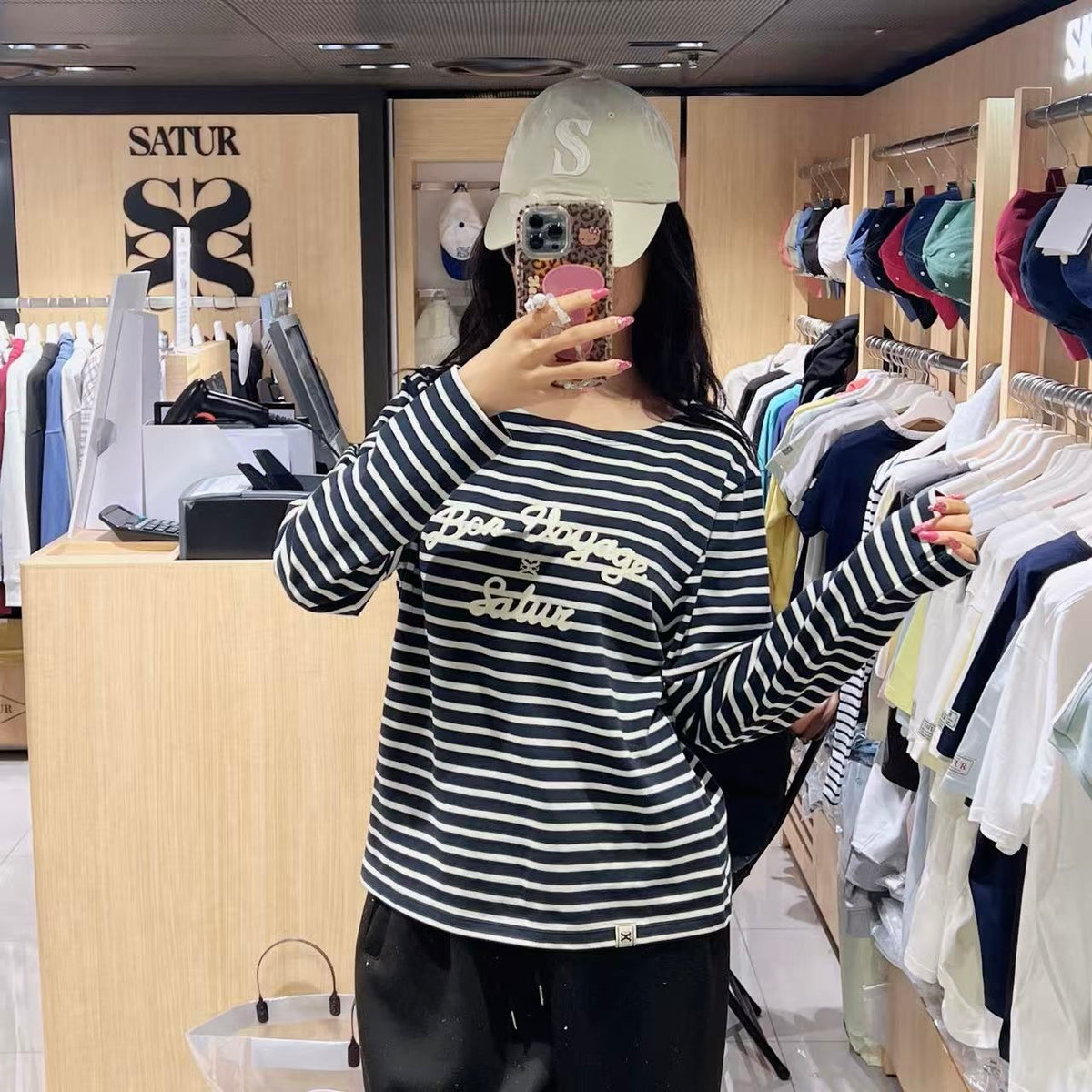 韓國 Satur (W) Bon Voyage Border Long Sleeve【SR332】