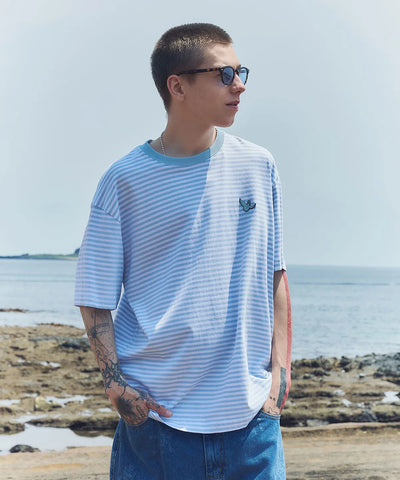 韓國 Mark Gonzales Angel Wappen Striped Short Sleeve T-shirt【MG298】