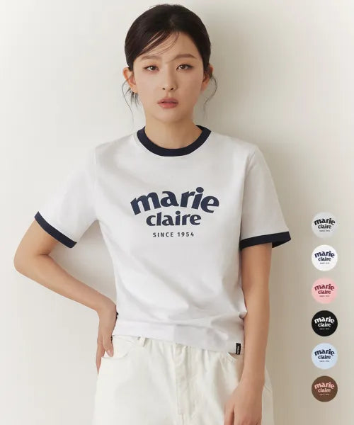 韓國 Marie Claire Arch Logo Ringer T-Shirt【SC653】