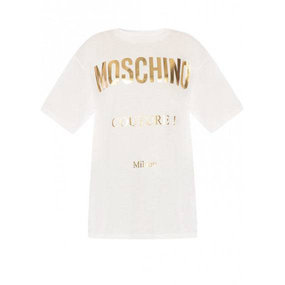 Moschino 燙金純文字 Logo 寬鬆版短袖 Tee - STT Mall HK 靚太網購