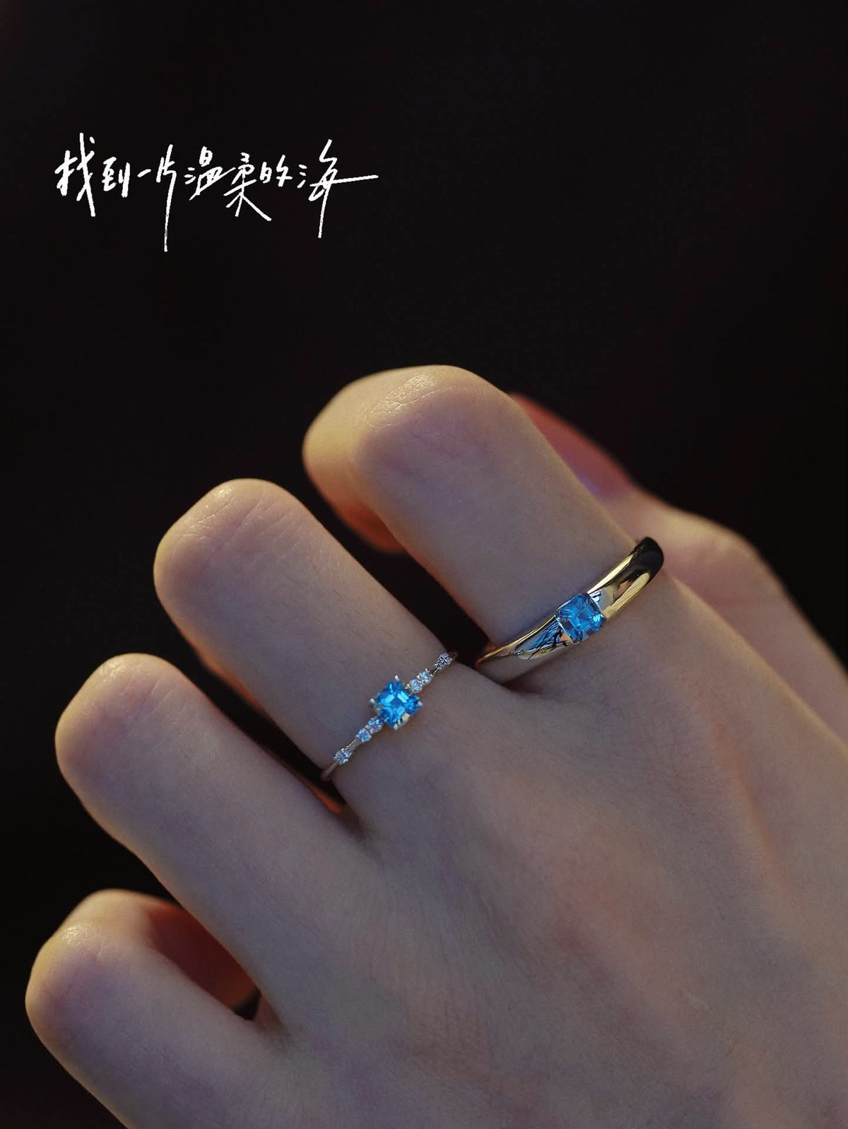 18k 金海藍寶情侶女對 (訂金$500，總售價為 $3,238)【SM2130】