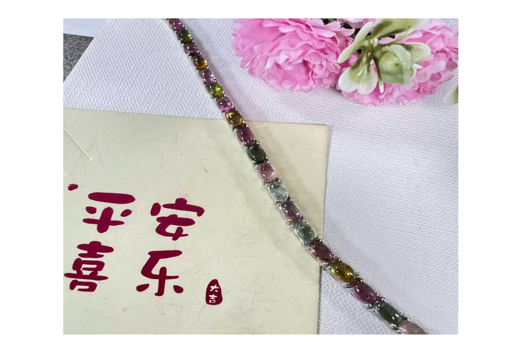 碧璽925銀鑲手鏈 19cm【SE1113】