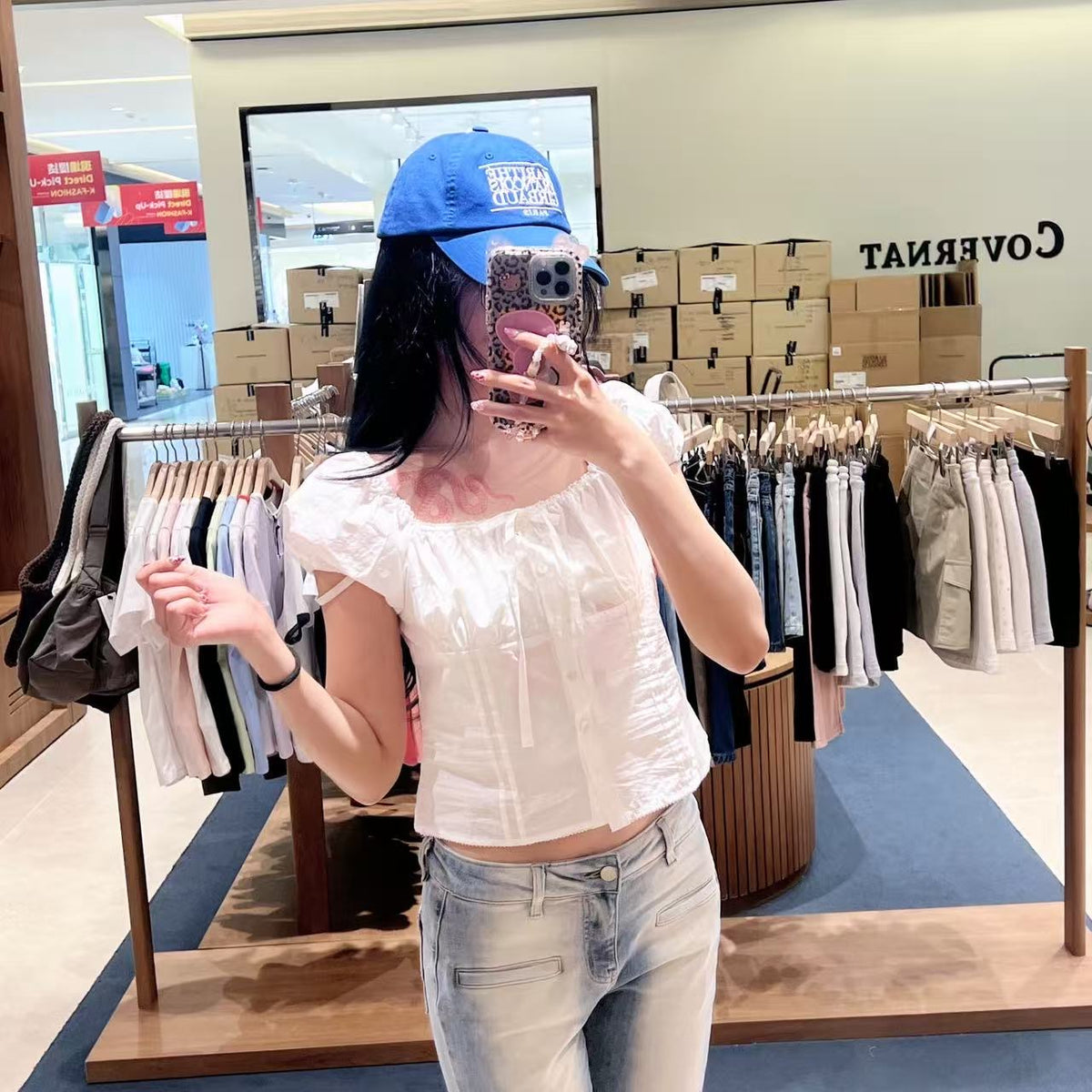 韓國 Marithe Francois Girbaud W Cap Sleeve Ribbon Blouse【MD290】