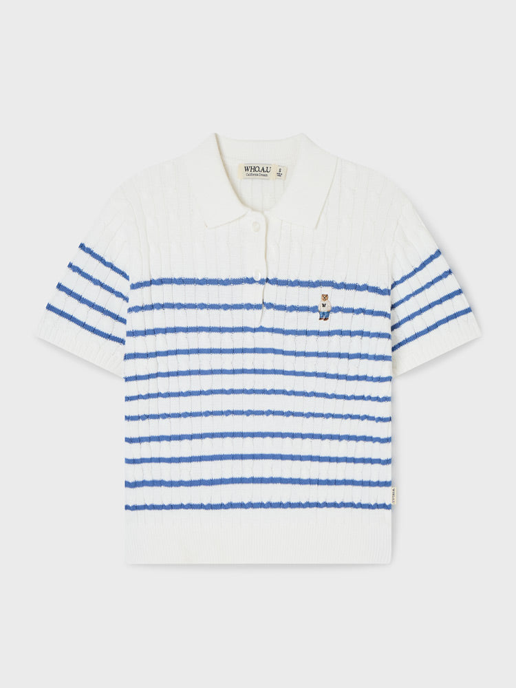 韓國 WhoAU Steve Collar Cable Short Sleeve Sweater【WA324】