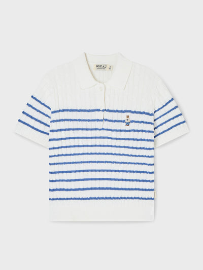 韓國 WhoAU Steve Collar Cable Short Sleeve Sweater【WA324】