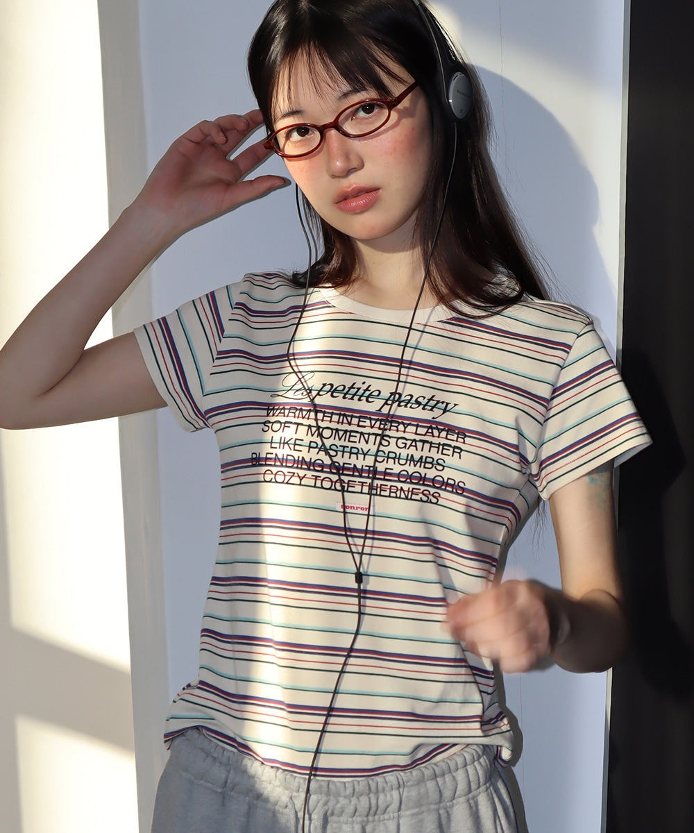 韓國 Ronron Multi Stripe Lettering T Shirt【RR002】
