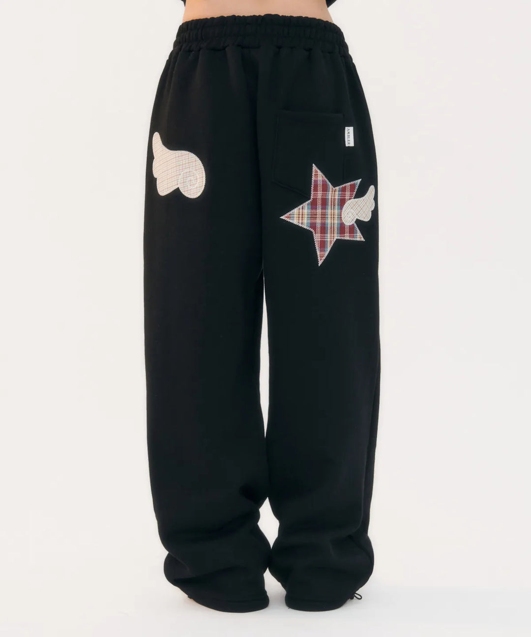 韓國 Ambler Angel Star Patch One-Tuck String Wide Sweatpants【AR028】