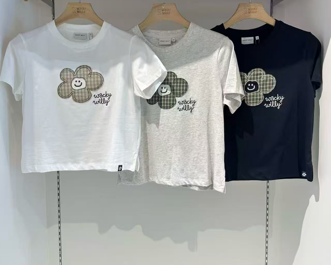 韓國 Wacky Willy Women's Check Lily Semi-Crop Short Sleeve T-shirt【WW241】