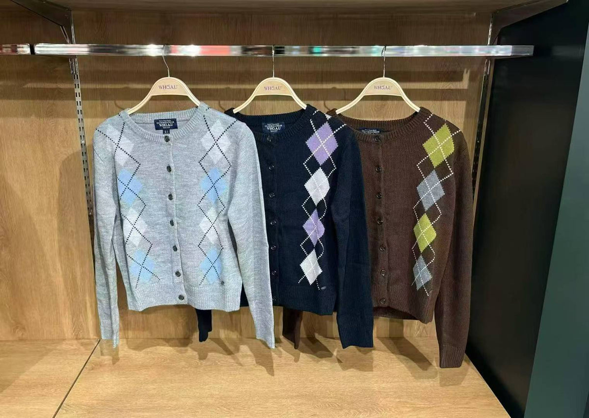 韓國 WhoAU Argyle Cardigan【WA093】