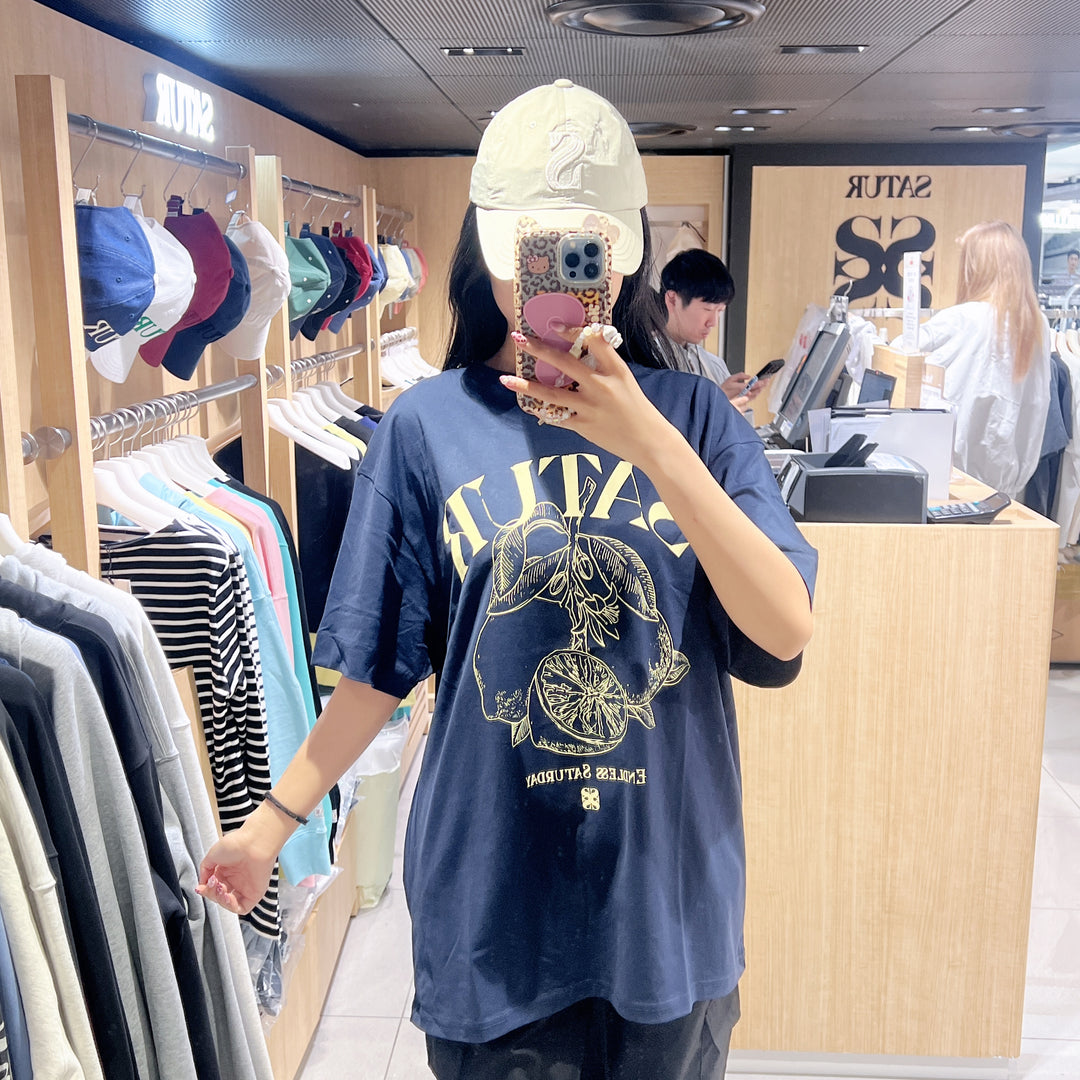 韓國 Satur Capri Citron Drawing Summer Graphic Short Sleeve T-shirt【SR371】