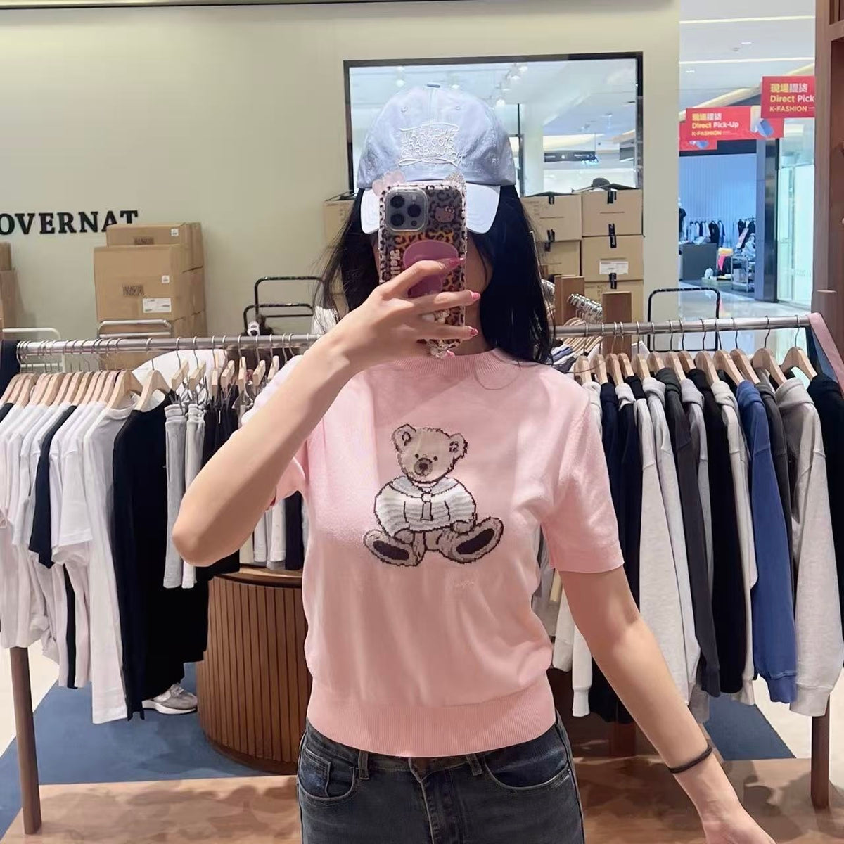 韓國 Marithe Francois Girbaud W Doodle Bear Half Knit Pullover【MD204】