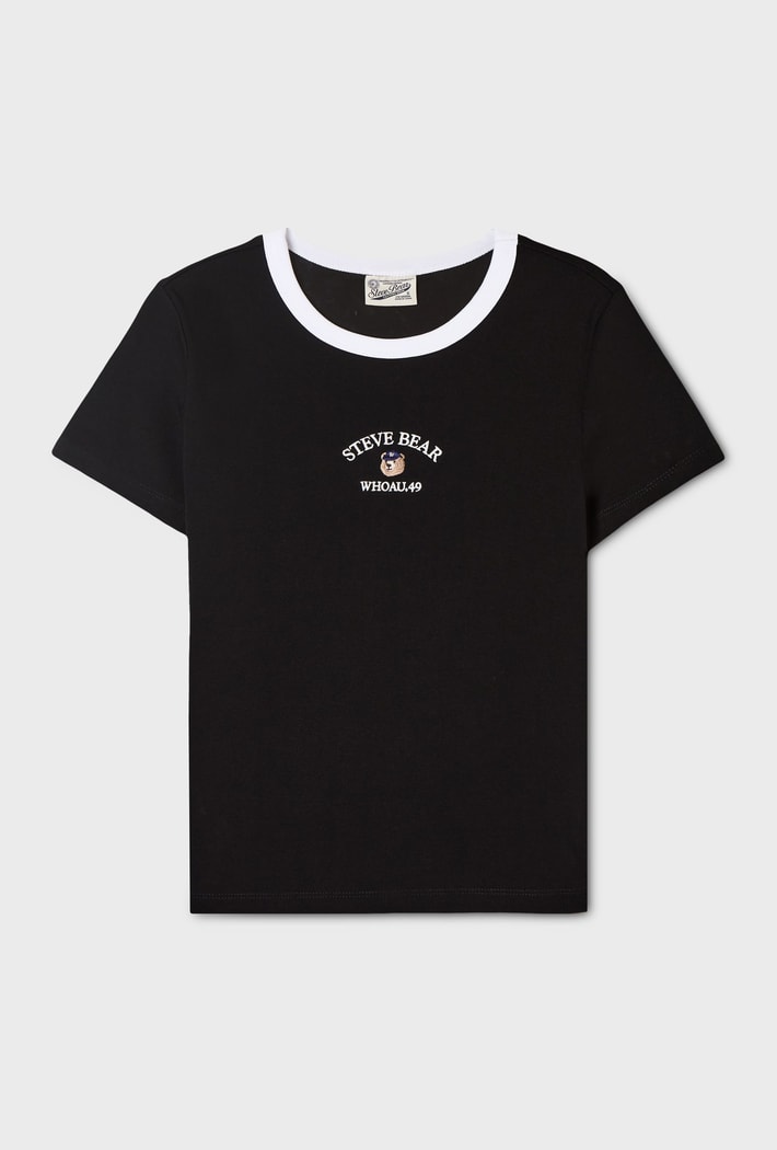 韓國 WhoAU Steve Embroidery Short Sleeve T-shirt【WA376】