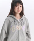 韓國 Ambler Check Flower Embroidered Zip-Up Hooded Jacket【AR173】