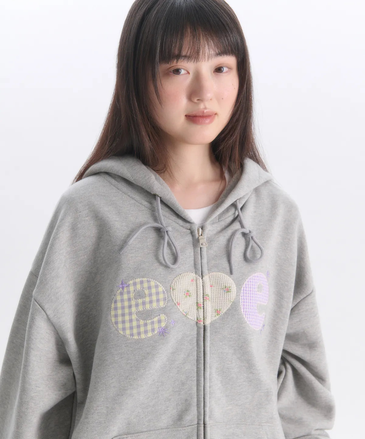 韓國 Ambler Check Flower Embroidered Zip-Up Hooded Jacket【AR173】