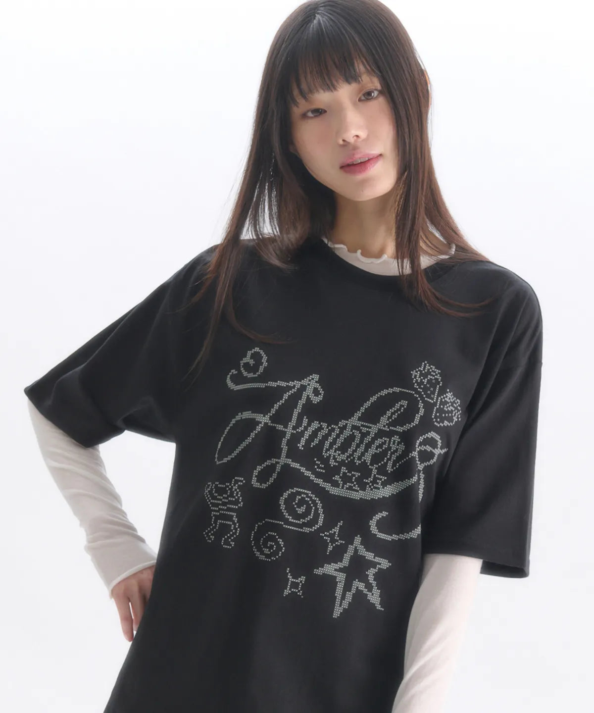 韓國 Ambler Cross-stitch Graphic Short Sleeve T-shirt【AR184】