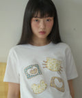 韓國 Ambler Meow Bear Applique Embroidery Short Sleeve T-shirt【AR187】