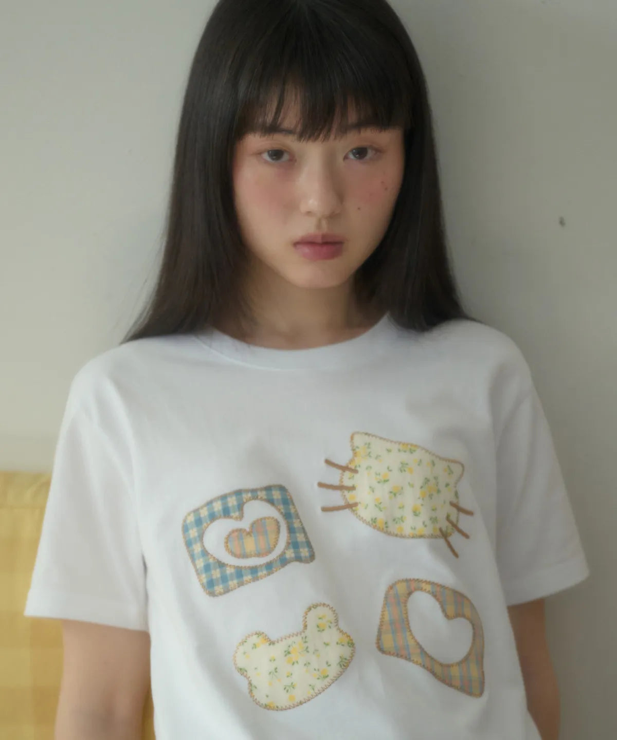 韓國 Ambler Meow Bear Applique Embroidery Short Sleeve T-shirt【AR187】