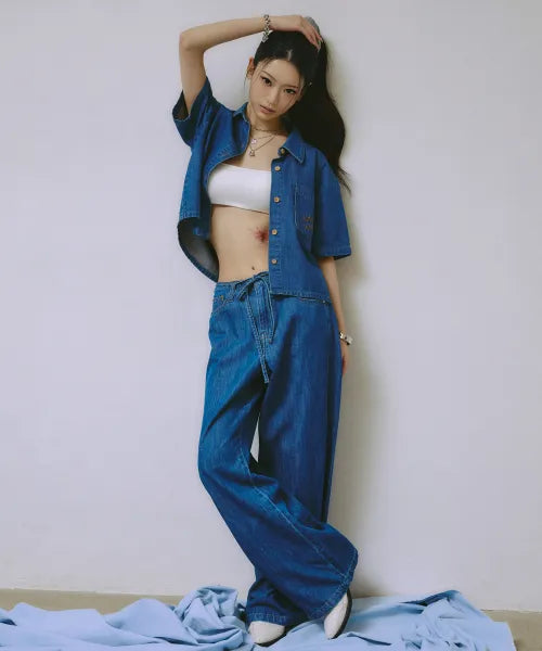 韓國 Wacky Willy Women's Wide Fit Easy Denim Pants【WW270】