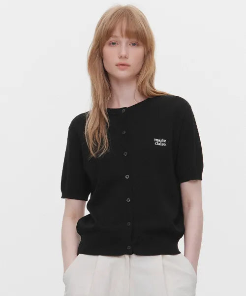 韓國 Marie Claire Basic Logo Round Short-Sleeve Cardigan【SC659】