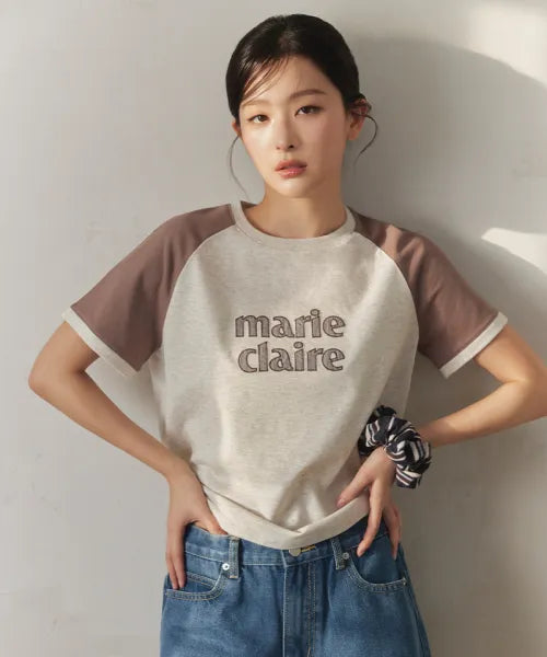 韓國 Marie Claire Colorblock Patch Raglan T-Shirt【SC655】