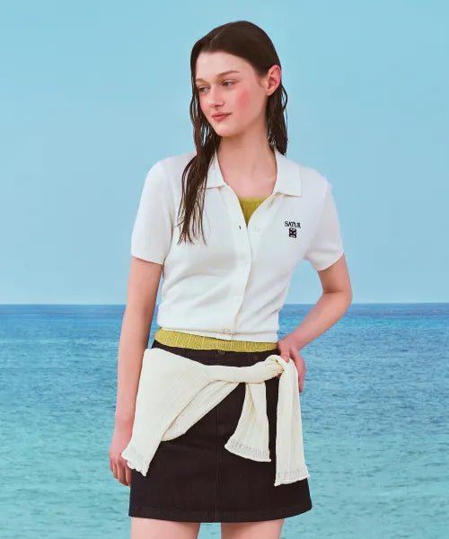 韓國 Satur (W) Collared Half Knit Cardigan【SR406】
