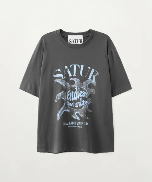 韓國 Satur Sun Retro Graphic Short Sleeve T-shirt【SR405】
