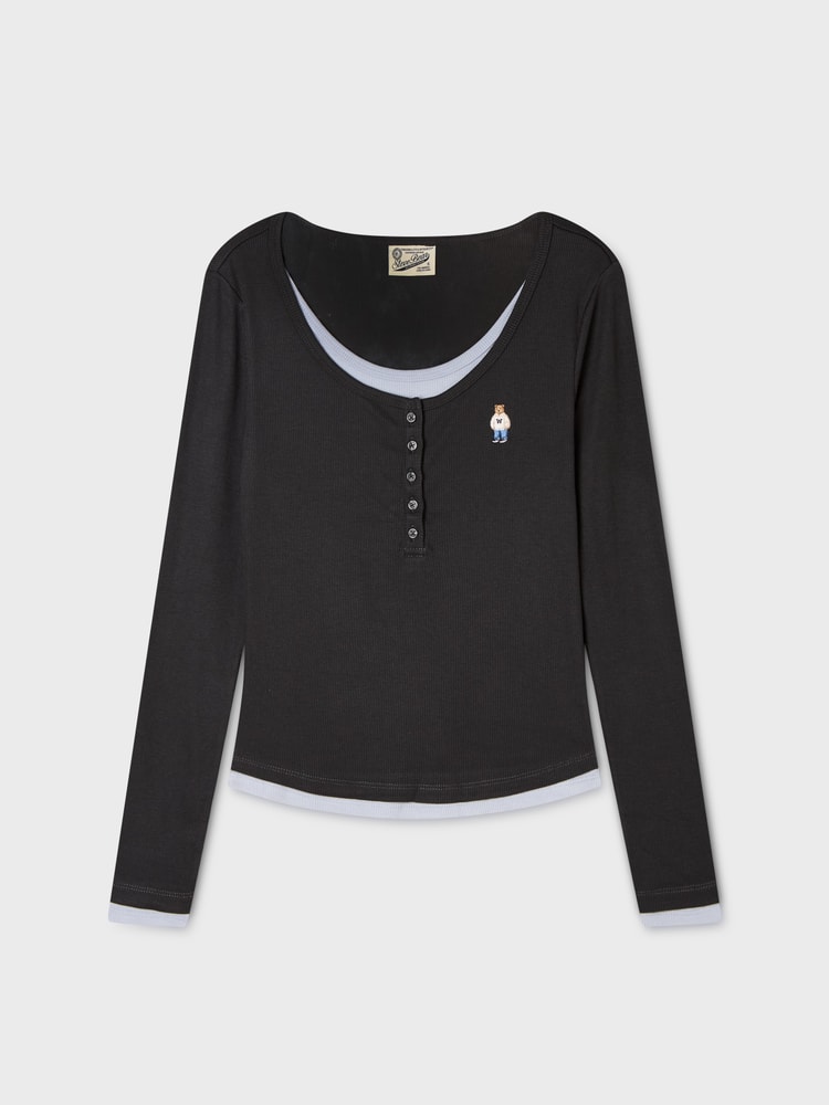 韓國 WhoAU Steve Layered Henryneck T-shirt【WA404】