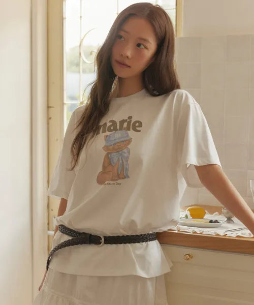 韓國 Marie Claire Ribbon Cats T-Shirt【SC657】
