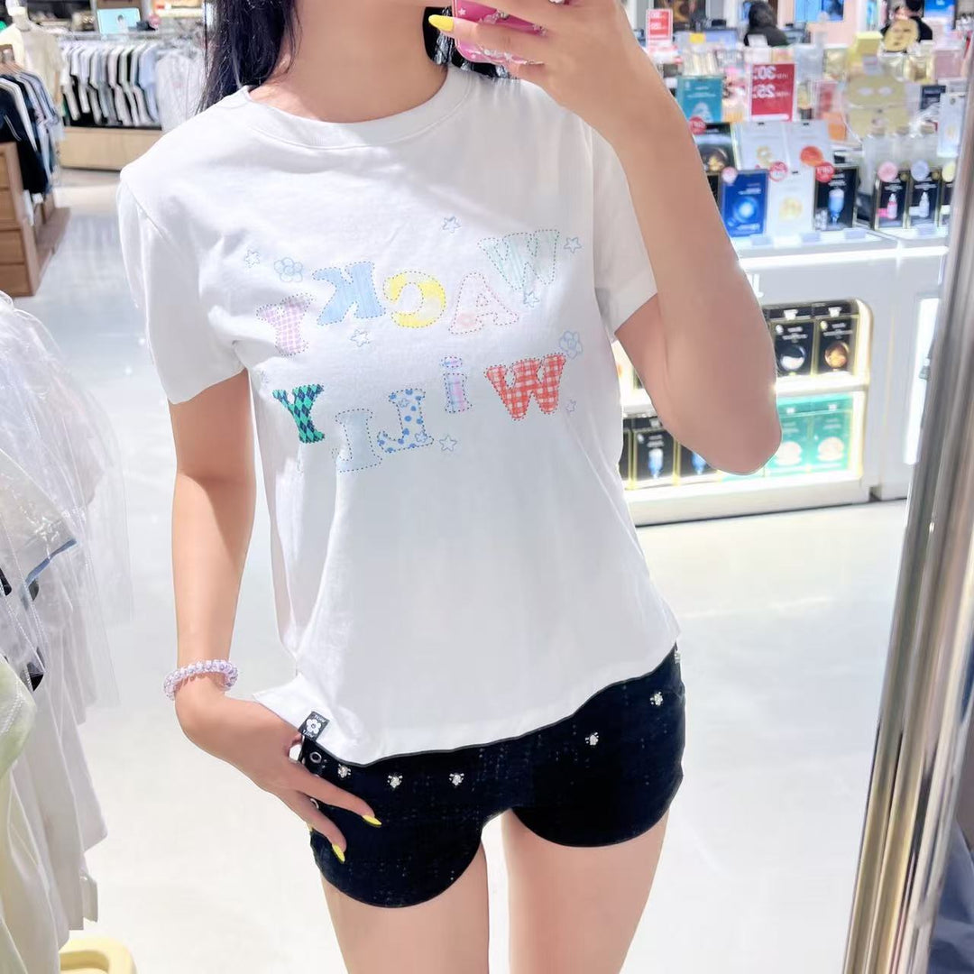 韓國 Wacky Willy Women's Lettering Graphic Short Sleeve T-Shirt【WW243】