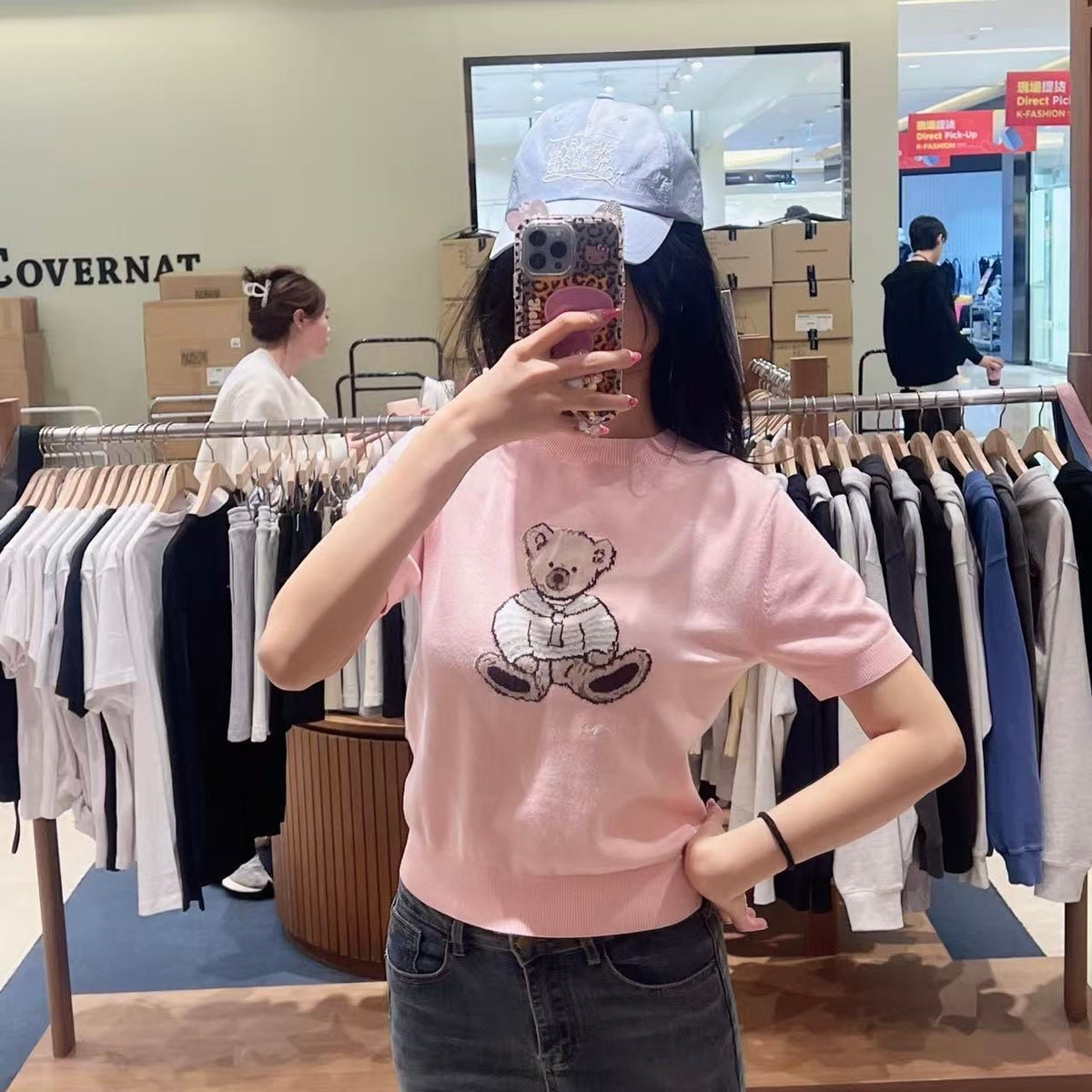 韓國 Marithe Francois Girbaud W Doodle Bear Half Knit Pullover【MD204】