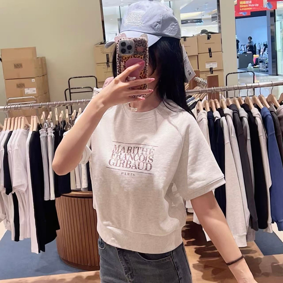 韓國 Marithe Francois Girbaud W Vintage Classic Logo Half Sweatshirt【MD207】